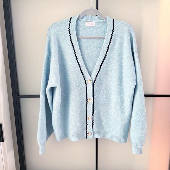 Pink Lily Cardigan Sweater Size M/L pastel Blue Prep Ivy League CURRENT STYLE - Picture 3 of 10
